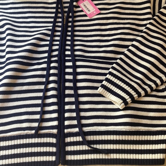 Striped Navy and White Knit Hoodie - Picture 4 of 8